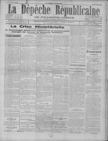 20/02/1930 - La Dépêche républicaine de Franche-Comté [Texte imprimé]