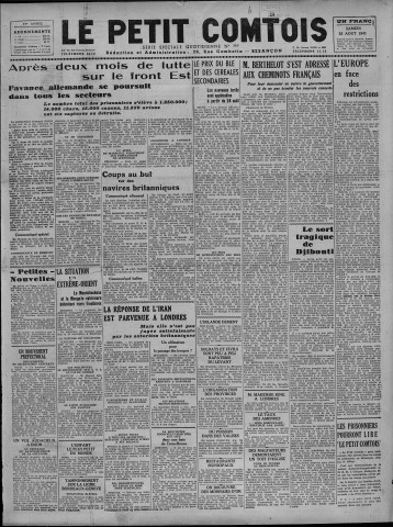 23/08/1941 - Le petit comtois [Texte imprimé] : journal républicain démocratique quotidien