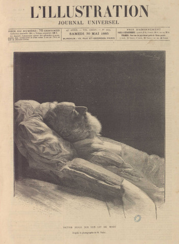 Victor Hugo sur son lit de mort [image fixe] / D'après la photographie de M. Nadar ; Le Riverend-Dochy 1885