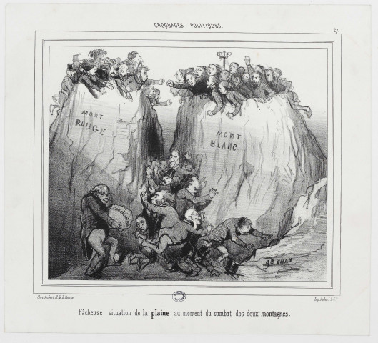 [Fâcheuse situation de la plaine] [image fixe] / Cham , Paris : chez Aubert Pl. de la Bourse - Imp. Aubert & Cie, 1849