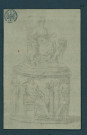 Statue d'un personnage assis, sur piédestal orné de bas-reliefs , [S.l.] : [s.n.], [1700-1800]