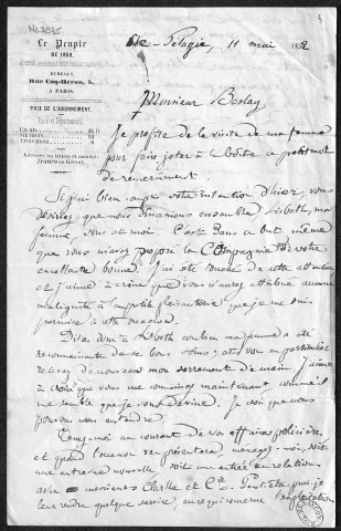 Ms 2935 : Tome II - Lettres et brouillons de lettres envoyées par P.-J. Proudhon : Beslay