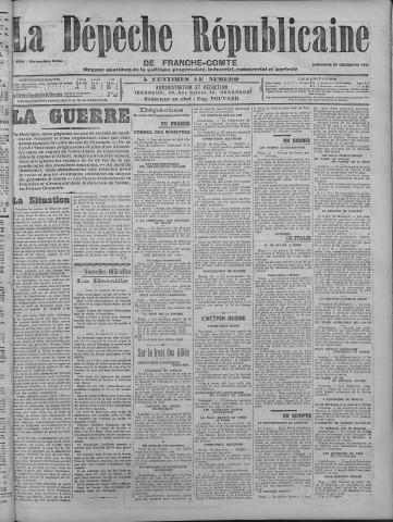 20/12/1914 - La Dépêche républicaine de Franche-Comté [Texte imprimé]