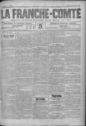 21/02/1895 - La Franche-Comté : journal politique de la région de l'Est