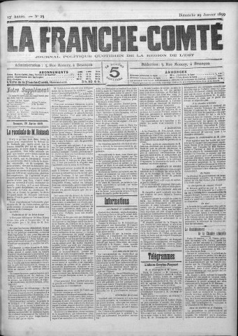 29/01/1899 - La Franche-Comté : journal politique de la région de l'Est