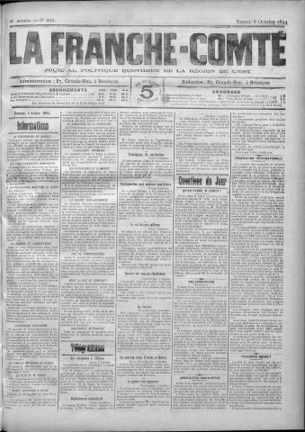 06/10/1894 - La Franche-Comté : journal politique de la région de l'Est