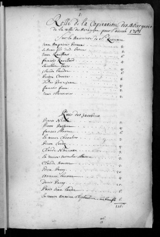 Registre de Capitation pour l'année 1703