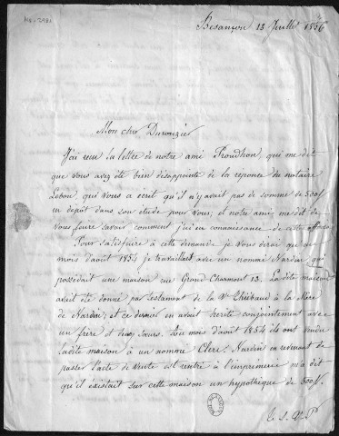 Ms 2981 : Tome II - Lettres de correspondants autres que P.-J. Proudhon et sa famille proche : Girardin à Trouessard