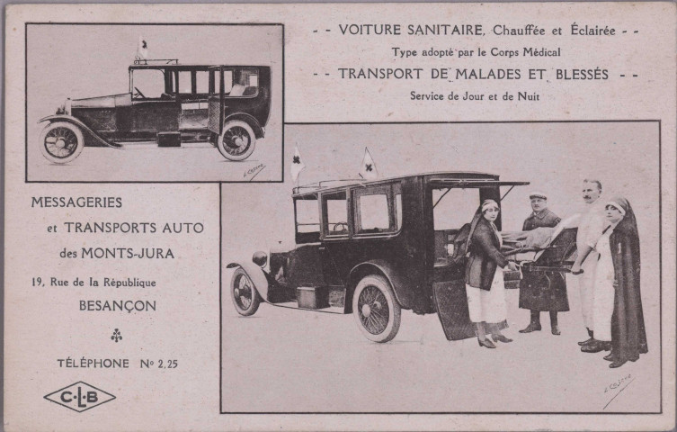 [Messagerie et Transports Auto des Monts-Jura]. [image fixe] , Besançon : Etablissements C. Lardier - Besançon (Doubs), 1914/1930