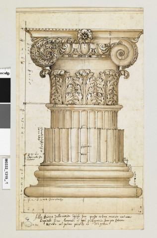 chapiteau et basesde l'église Santa Maria in Cosmedin à Rome (recto) ; chapiteau et base de l'entrée du baptistère de Constantin à Saint-Jean-de-Latran à Rome (verso)