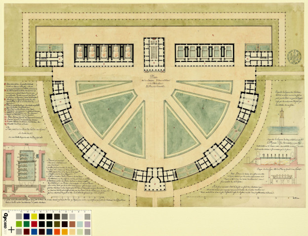 Plan de la saline d'Arc [Arc-et-Senans] en Franche-Comté / Pierre-Adrien Pâris , [S.l.] : [P.-A. Pâris], [1700-1800]
