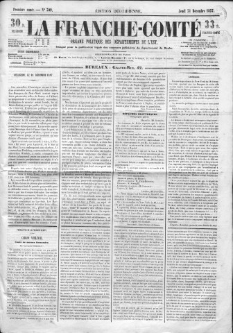 31/12/1857 - La Franche-Comté : organe politique des départements de l'Est