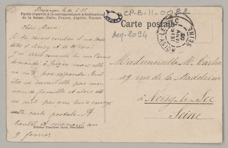 [Salut de Besançon] [image fixe] , Neuchâtel : Editeur Timothée Jacot, Neuchâtel, 1904/1905