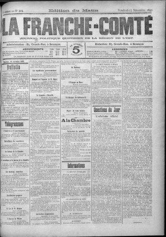17/11/1893 - La Franche-Comté : journal politique de la région de l'Est