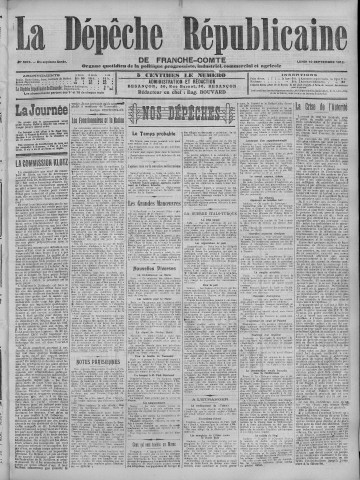16/09/1912 - La Dépêche républicaine de Franche-Comté [Texte imprimé]