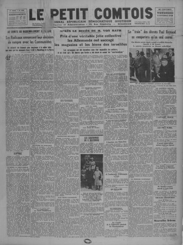 11/11/1938 - Le petit comtois [Texte imprimé] : journal républicain démocratique quotidien