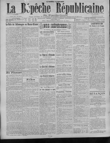 24/07/1921 - La Dépêche républicaine de Franche-Comté [Texte imprimé]