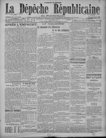 03/06/1927 - La Dépêche républicaine de Franche-Comté [Texte imprimé]