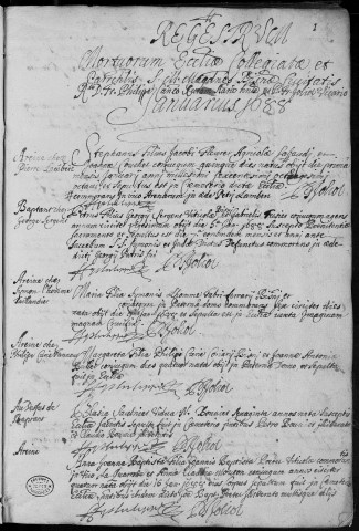 Paroisse Sainte Madeleine : sépultures (décès) (1er janvier 1688 - 3 janvier 1694)