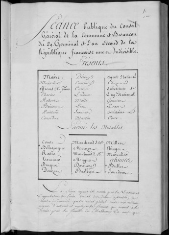 Délibérations du Conseil Général de la commune (anciennement assemblée des notables) 18 avril 1794 - 31 octobre 1795
