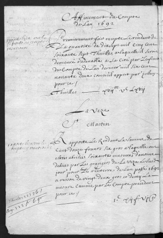 Comptes de la Ville de Besançon, recettes et dépenses, Compte de Jacques Antoine Varin (1er octobre 1692 - 30 septembre 1693)
