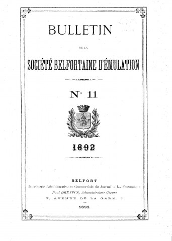 01/01/1892 - Bulletin de la Société belfortaine d'émulation [Texte imprimé]