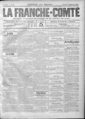 18/02/1894 - La Franche-Comté : journal politique de la région de l'Est