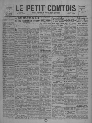 24/08/1932 - Le petit comtois [Texte imprimé] : journal républicain démocratique quotidien