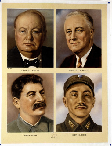 Portraits de Churchill, Roosevelt, Staline, Chiang Kai -Shek., affichette