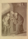 Jean-Baptiste Demandre, évêque constitutionnel du Doubs en 1798. En pied, de profil gauche, penché sur un mendiant à qui il fait l'aumône en lui fermant la bouche. Une femme regardant par une fenêtre surprend son geste. [Besançon]