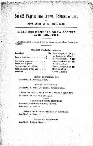 01/01/1912 - Bulletin de la Société d'agriculture, sciences et arts du département de la Haute-Saône [Texte imprimé]