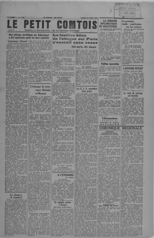 25/04/1944 - Le petit comtois [Texte imprimé] : journal républicain démocratique quotidien