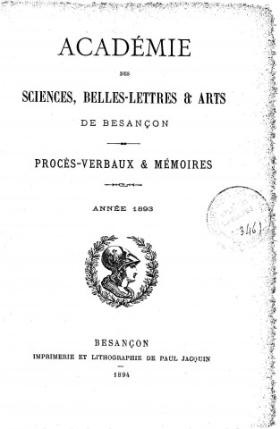 01/01/1893 - Procès verbaux et mémoires [Texte imprimé] /