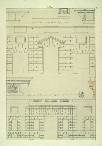 Soubassements des palais Crescenzi à Rome, de Jules Romain, et du palais Salviati à Rome, de Balthasar de Sienne / Pierre-Adrien Pâris , [S.l.] : [P.-A. Pâris], [1700-1800]