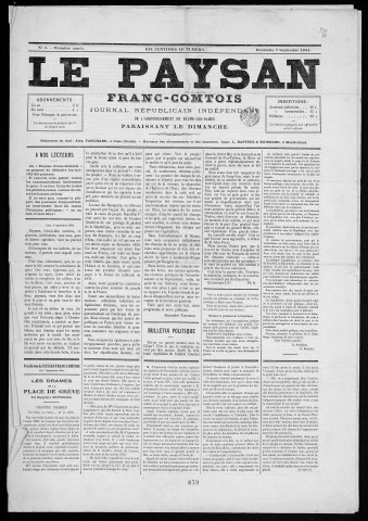 07/09/1884 - Le Paysan franc-comtois : 1884-1887