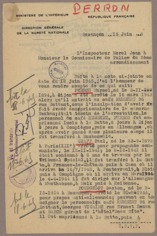 Guerre 1939-1945 : Déportés : demandes d'enquêtes ; fiches d'enquêtes ; presse, instruction, listes ; Enquête sur les déportés politiques et les travailleurs requis