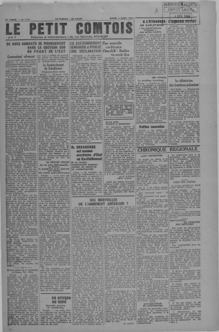 04/04/1944 - Le petit comtois [Texte imprimé] : journal républicain démocratique quotidien