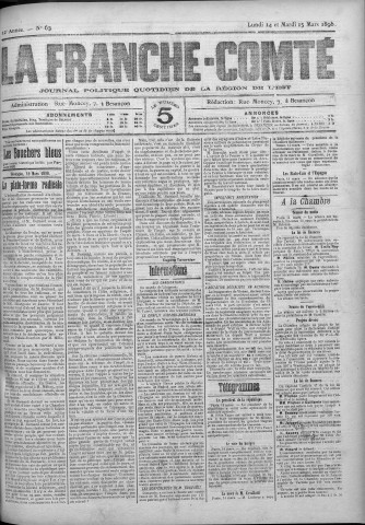 14/03/1898 - La Franche-Comté : journal politique de la région de l'Est
