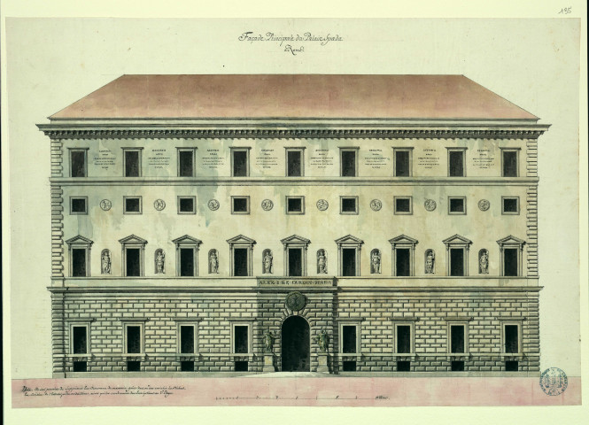 Façade principale du palais Spada à Rome / Pierre-Adrien Pâris , [S.l.] : [P.-A. Pâris], [1700-1800]