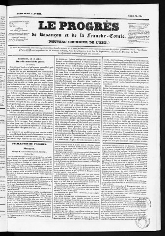 05/04/1840 - Le Progrès de Besançon et de la Franche-Comté