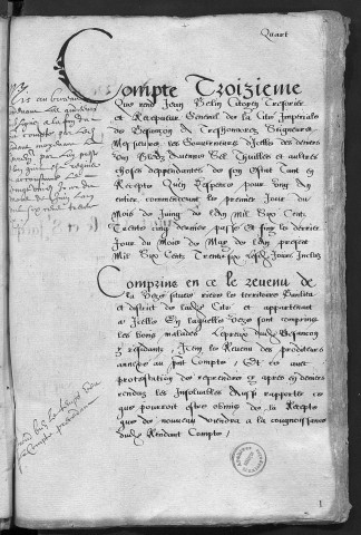 Comptes de la Ville de Besançon, recettes et dépenses, Compte de Jehan Belin (1er juin 1635 - 31 mai 1636)