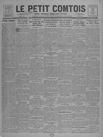 27/07/1933 - Le petit comtois [Texte imprimé] : journal républicain démocratique quotidien