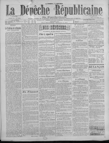 03/11/1921 - La Dépêche républicaine de Franche-Comté [Texte imprimé]