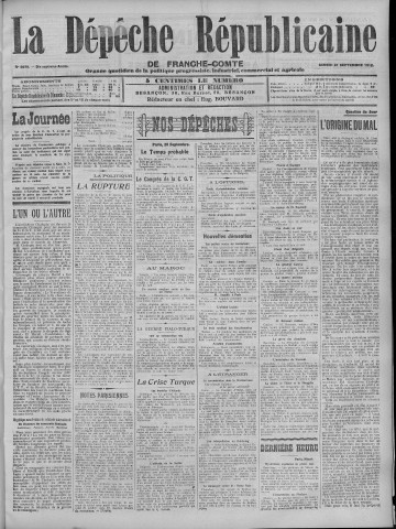 21/09/1912 - La Dépêche républicaine de Franche-Comté [Texte imprimé]