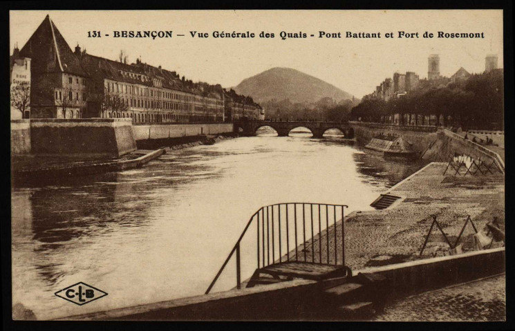 Besançon-les-Bains. Vue générale des Quais. Pont Battant et Fort de Rosemont [image fixe] , Besançon : Etablissements C. Lardier, 1914/1930