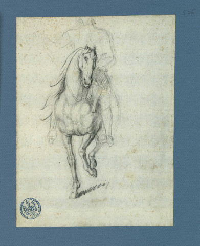 Cheval vu de face, avec cavalier (esquissé) , [S.l.] : [s.n.], [1700-1800]