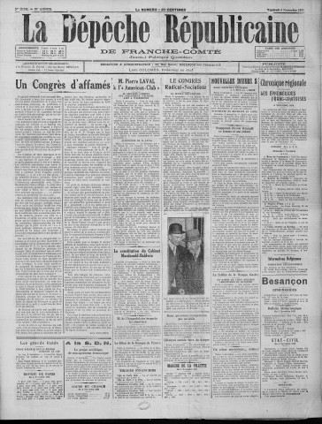 06/11/1931 - La Dépêche républicaine de Franche-Comté [Texte imprimé]