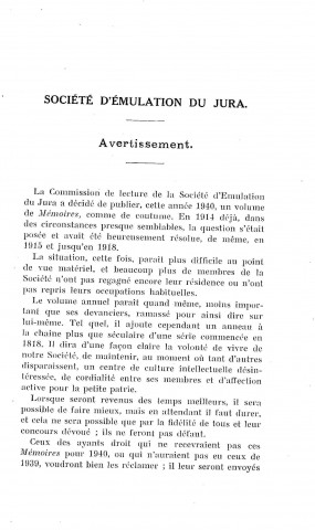 01/01/1940 - Mémoires de la Société d'émulation du Jura [Texte imprimé]