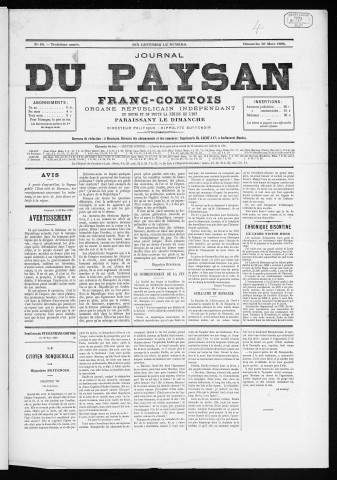 28/03/1886 - Le Paysan franc-comtois : 1884-1887