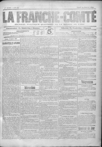 14/01/1895 - La Franche-Comté : journal politique de la région de l'Est